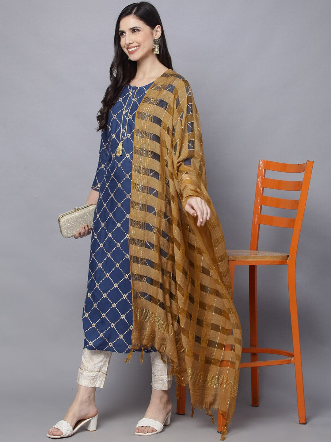 HERE&NOW Women Printed Kurta with Trousers & With Dupatta | Grocsy