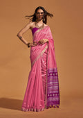 Monjolika Fashion Weaving Handloom Silk Classic Saree In Pink | Grocsy