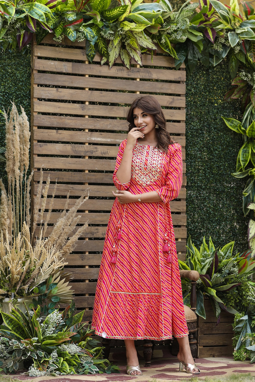 Juniper Women's Cotton Cambric Red Printed Flared Festive Long Dress | Grocsy