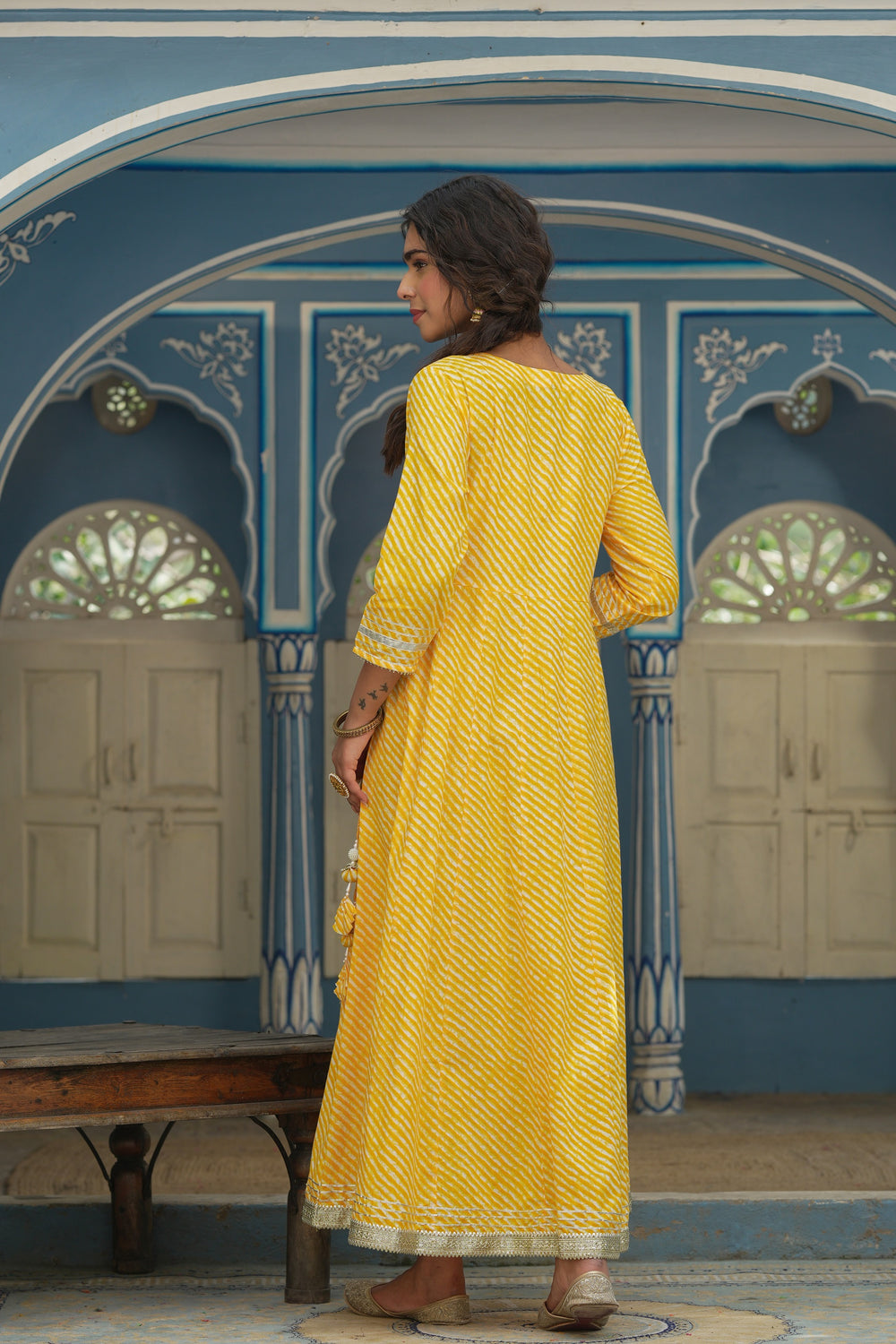 Juniper Women's Cotton Cambric Yellow Printed Embroidered Flared Festive Long Dress | Grocsy