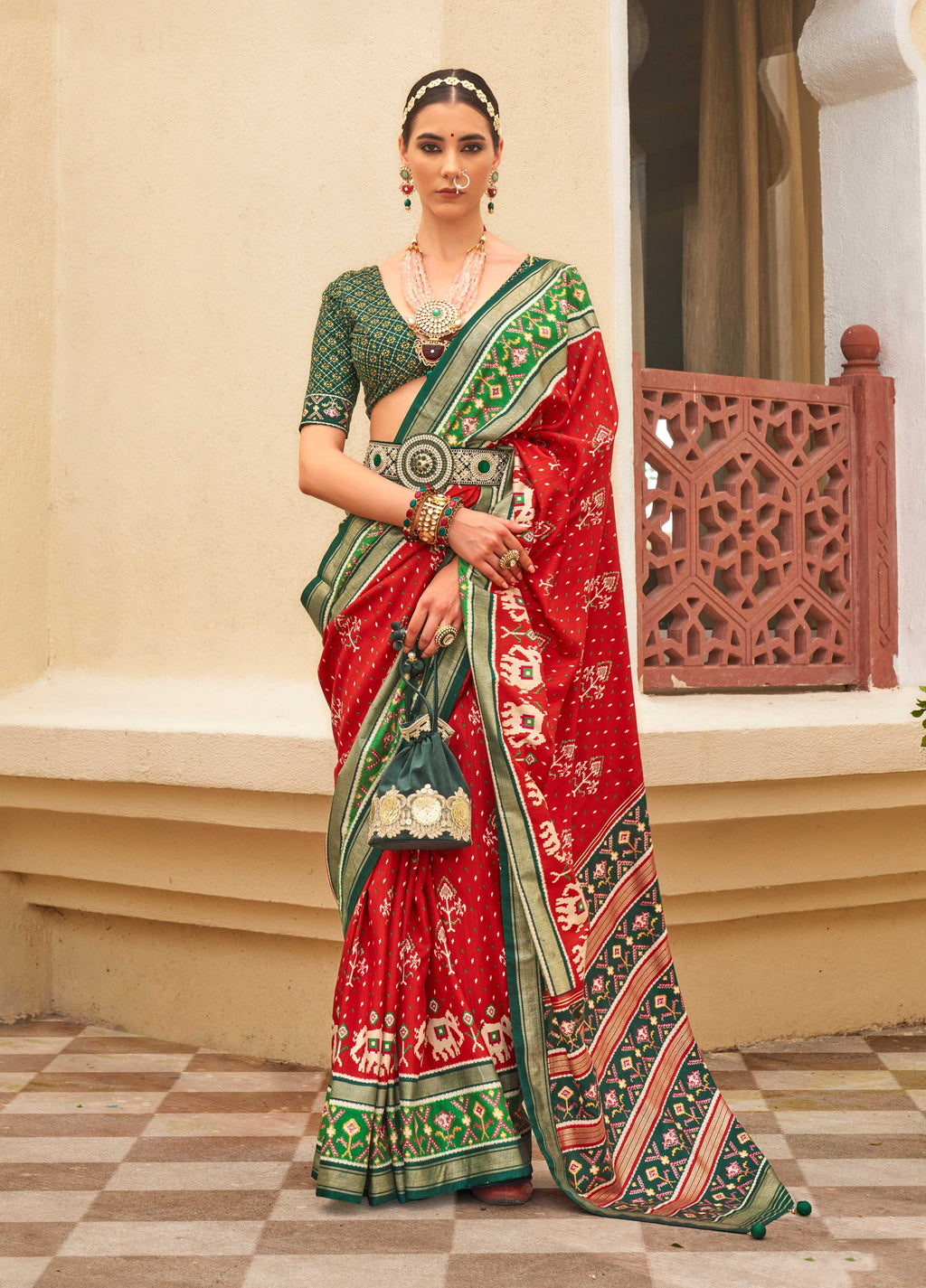 Monjolika Fashion Maroon Colour Sigma Silk Patola Printed Saree With Blouse | Grocsy