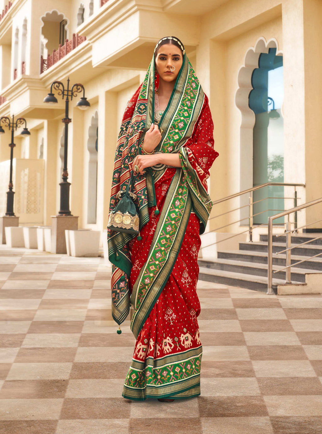 Monjolika Fashion Maroon Colour Sigma Silk Patola Printed Saree With Blouse | Grocsy