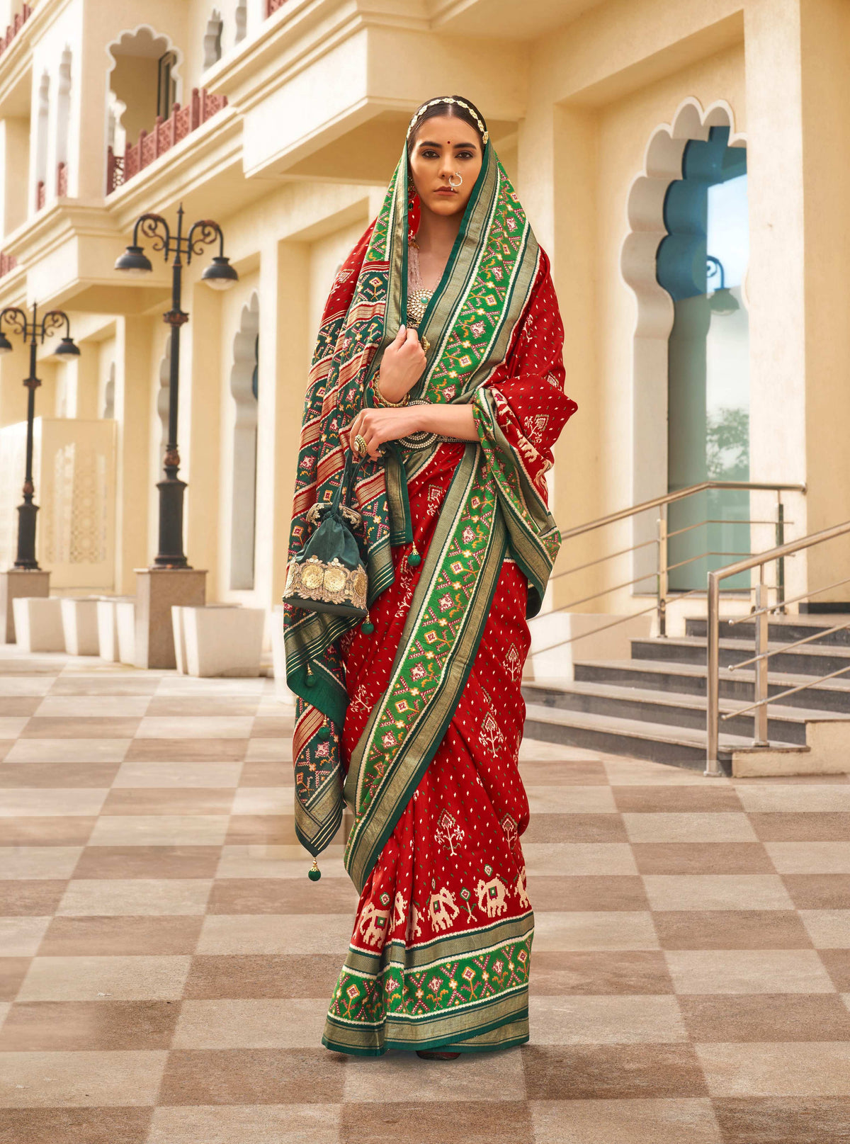 Monjolika Fashion Maroon Colour Sigma Silk Patola Printed Saree With Blouse | Grocsy