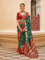 Monjolika Fashion Dark Green Colour Sigma Silk Patola Printed Saree With Blouse | Grocsy