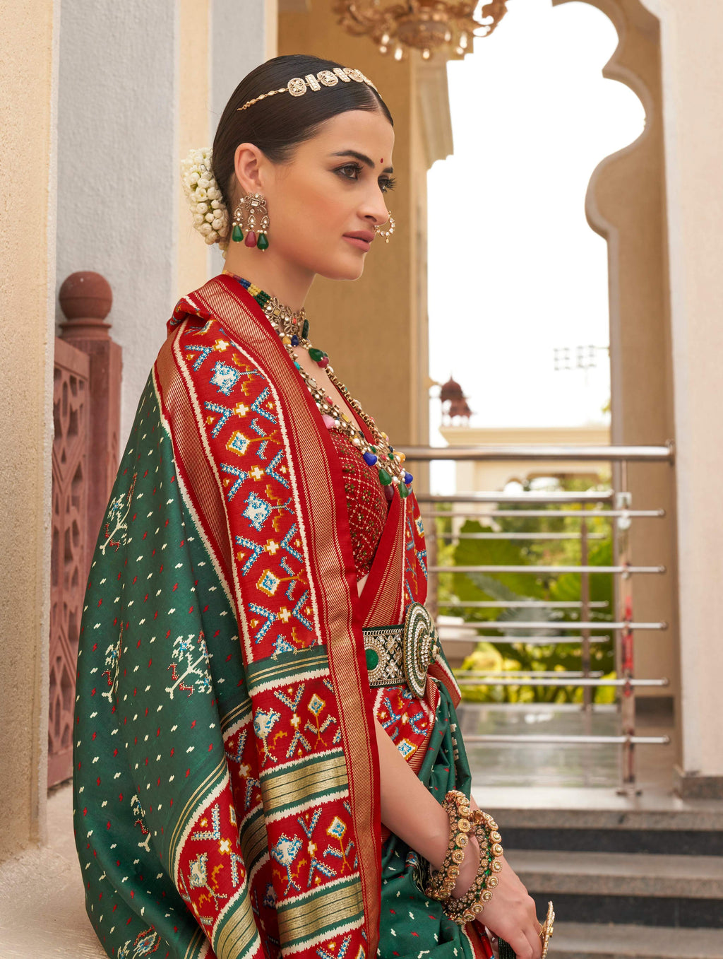 Monjolika Fashion Dark Green Colour Sigma Silk Patola Printed Saree With Blouse | Grocsy
