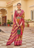 Monjolika Fashion Mustard Colour Sigma Silk Patola Printed Saree With Blouse | Grocsy