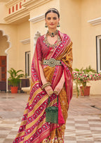 Monjolika Fashion Mustard Colour Sigma Silk Patola Printed Saree With Blouse | Grocsy
