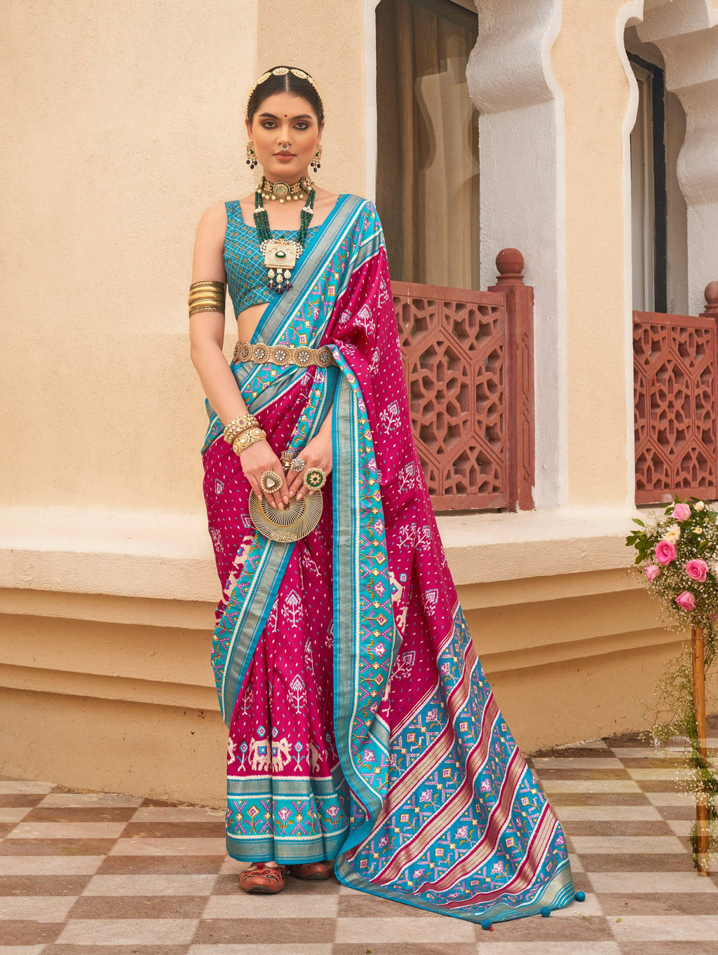 Monjolika Fashion Dark Magenta Colour Sigma Silk Patola Printed Saree With Blouse | Grocsy