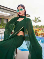 Tikhi Imli Green Gotta Patti Saree With Pleated cape | Grocsy