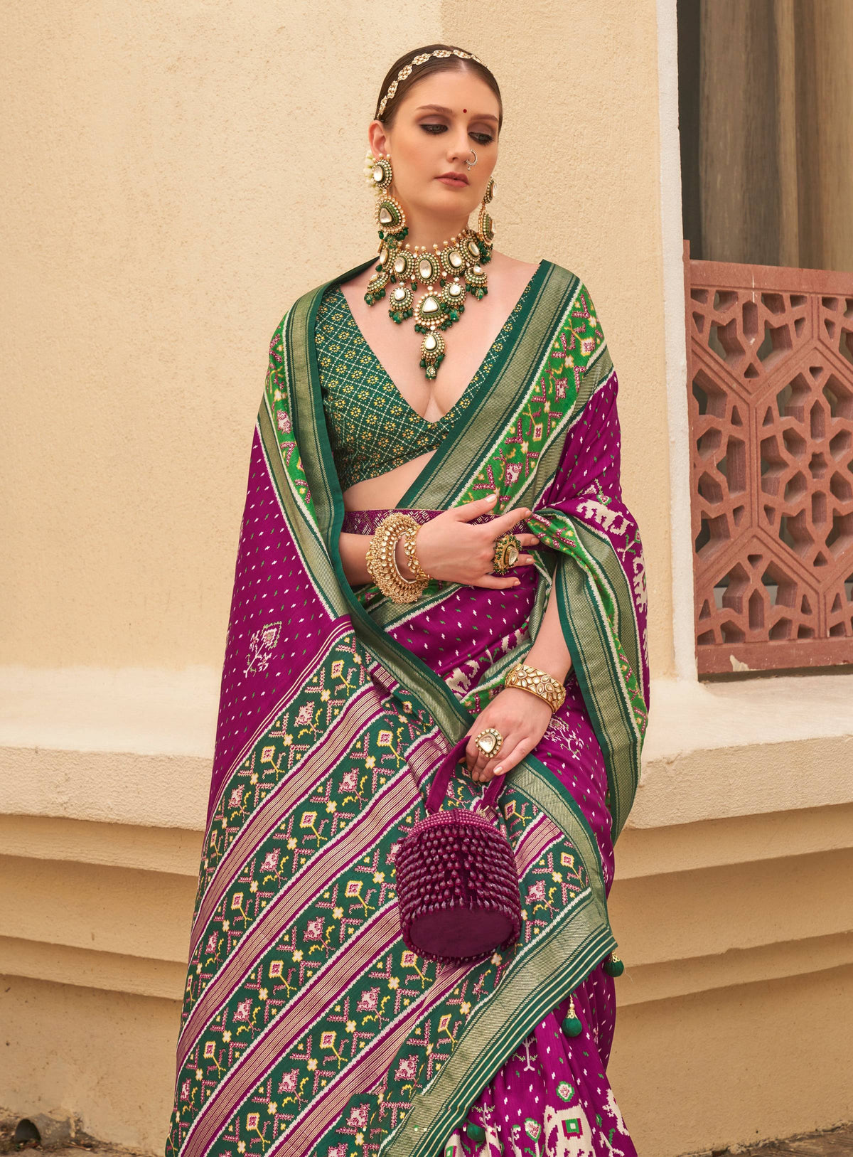 Monjolika Fashion Dark Purple Colour Sigma Silk Patola Printed Saree With Blouse | Grocsy