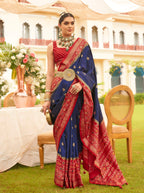 Monjolika Fashion Navy Blue Colour Sigma Silk Patola Printed Saree With Blouse | Grocsy