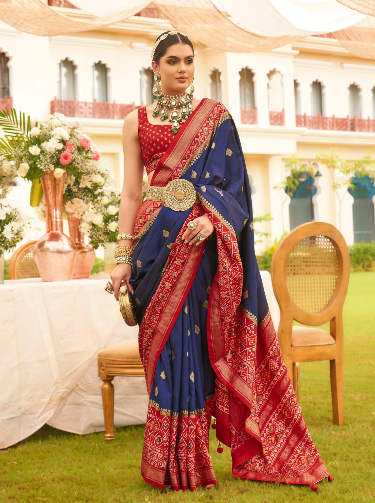 Monjolika Fashion Navy Blue Colour Sigma Silk Patola Printed Saree With Blouse | Grocsy