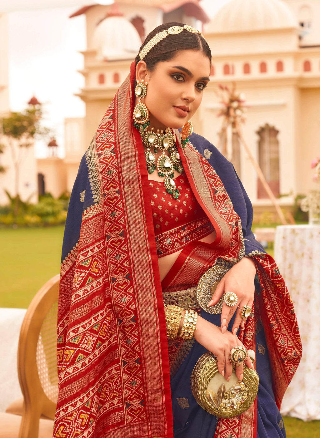 Monjolika Fashion Navy Blue Colour Sigma Silk Patola Printed Saree With Blouse | Grocsy