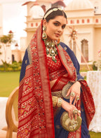Monjolika Fashion Navy Blue Colour Sigma Silk Patola Printed Saree With Blouse | Grocsy