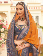 Monjolika Fashion Mustard Colour Sigma Silk Patola Printed Saree With Blouse | Grocsy