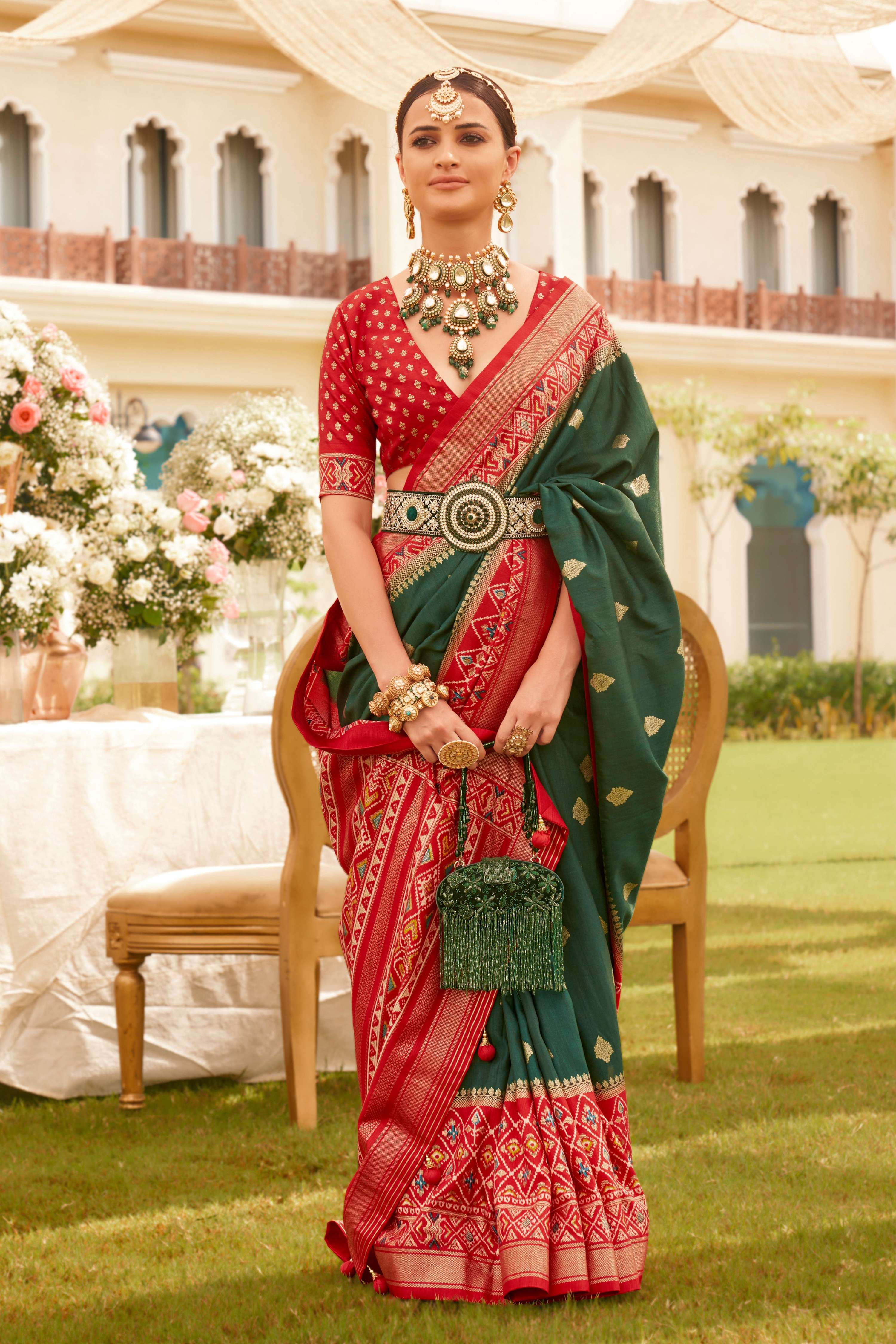 Monjolika Fashion Dark Green Colour Sigma Silk Patola Printed Saree With Blouse | Grocsy