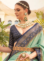 Monjolika Fashion Sea Green Colour Sigma Silk Patola Printed Saree With Blouse | Grocsy