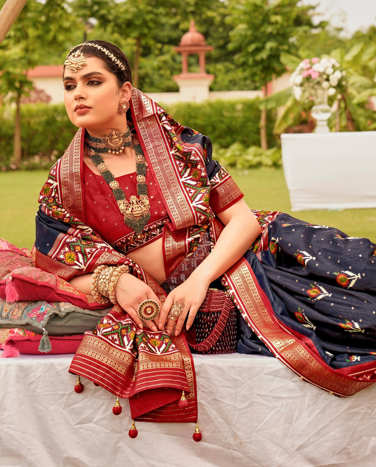 Monjolika Fashion Navy Blue Colour Sigma Silk Patola Printed Saree With Blouse | Grocsy