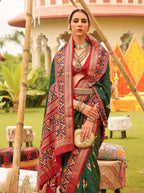 Monjolika Fashion Dark Green Colour Sigma Silk Patola Printed Saree With Blouse | Grocsy