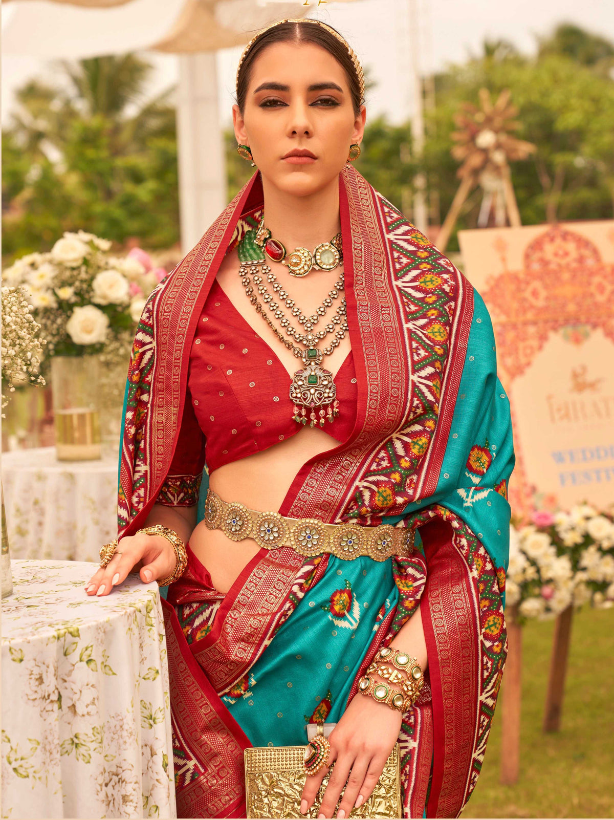 Monjolika Fashion Blue Colour Sigma Silk Patola Printed Saree With Blouse | Grocsy