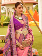 Monjolika Fashion Baby Pink Colour Sigma Silk Patola Printed Saree With Blouse | Grocsy