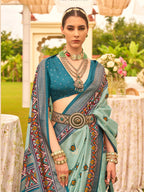 Monjolika Fashion Sea Green Colour Sigma Silk Patola Printed Saree With Blouse | Grocsy