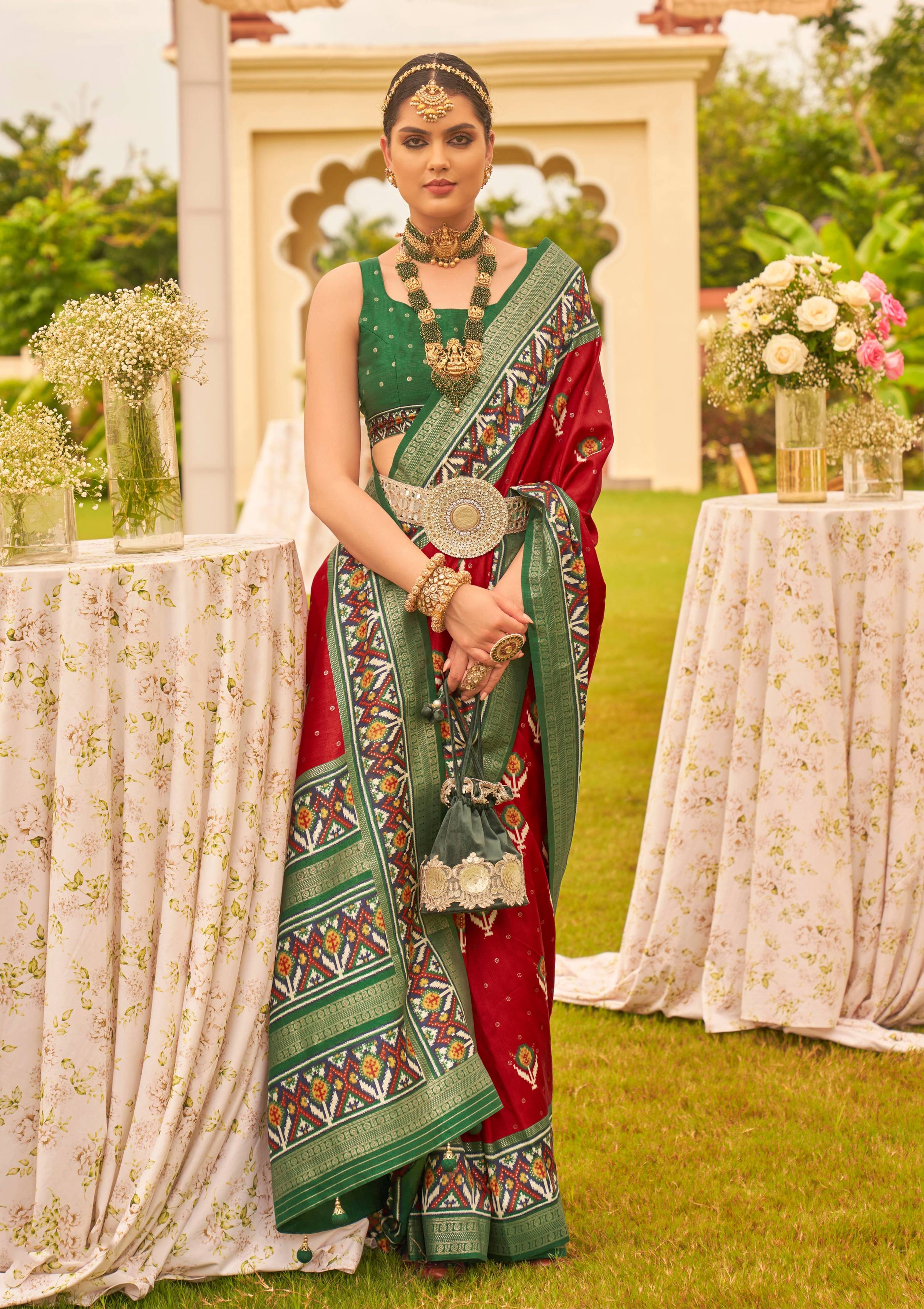 Monjolika Fashion Maroon Colour Sigma Silk Patola Printed Saree With Blouse | Grocsy