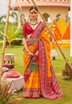 Monjolika Fashion Amber Colour Sigma Silk Patola Printed Saree With Blouse | Grocsy