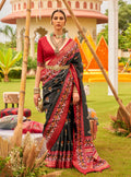 Monjolika Fashion Black Colour Sigma Silk Patola Printed Saree With Blouse | Grocsy