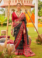 Monjolika Fashion Black Colour Sigma Silk Patola Printed Saree With Blouse | Grocsy