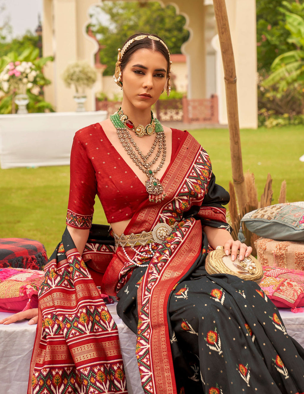 Monjolika Fashion Black Colour Sigma Silk Patola Printed Saree With Blouse | Grocsy