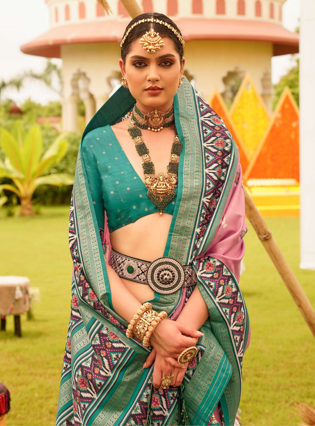 Monjolika Fashion Salmon Colour Sigma Silk Patola Printed Saree With Blouse | Grocsy