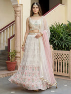 Tulsi Art Pretty Off-White Digital Printed Georgette Festive Wear Lehenga Choli | Grocsy