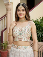 Tulsi Art Pretty Off-White Digital Printed Georgette Festive Wear Lehenga Choli | Grocsy