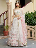 Tulsi Art Pretty Off-White Digital Printed Georgette Festive Wear Lehenga Choli | Grocsy