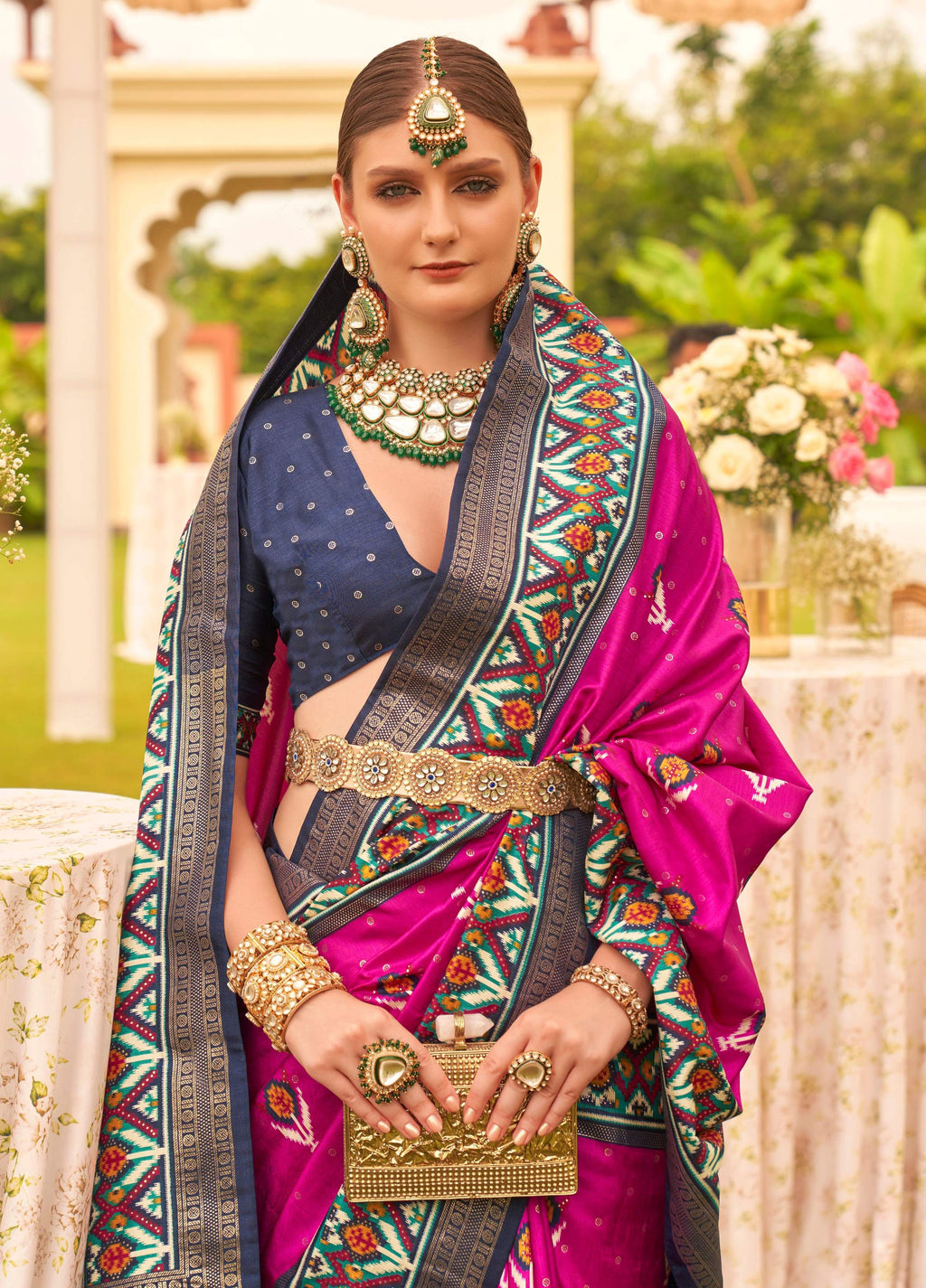 Monjolika Fashion Magenta Colour Sigma Silk Patola Printed Saree With Blouse | Grocsy