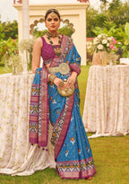 Monjolika Fashion Blue Colour Sigma Silk Patola Printed Saree With Blouse | Grocsy