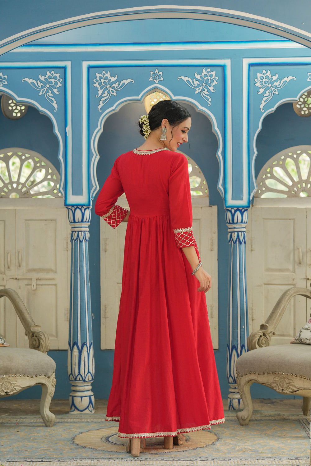 Juniper Women's Red Cotton Cambric Festive Wear Solid Gotta Work Dress | Grocsy