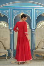 Juniper Women's Red Cotton Cambric Festive Wear Solid Gotta Work Dress | Grocsy