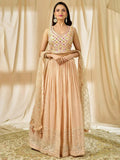 Tulsi Art Beautiful Peach Thread Embroidered Georgette Wedding Lehenga Choli | Grocsy