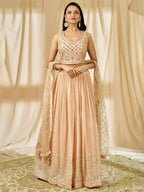 Tulsi Art Beautiful Peach Thread Embroidered Georgette Wedding Lehenga Choli | Grocsy