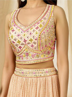 Tulsi Art Beautiful Peach Thread Embroidered Georgette Wedding Lehenga Choli | Grocsy
