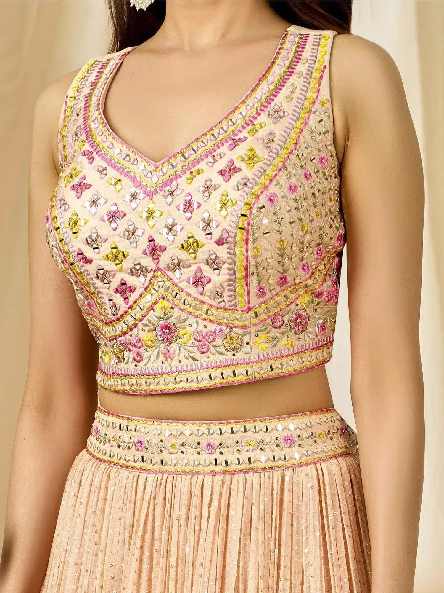 Tulsi Art Beautiful Peach Thread Embroidered Georgette Wedding Lehenga Choli | Grocsy