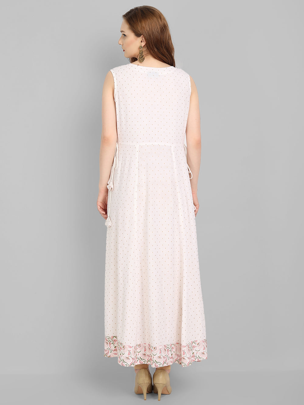 Juniper Women's Off White Rayon Printed Flared Dress | Grocsy