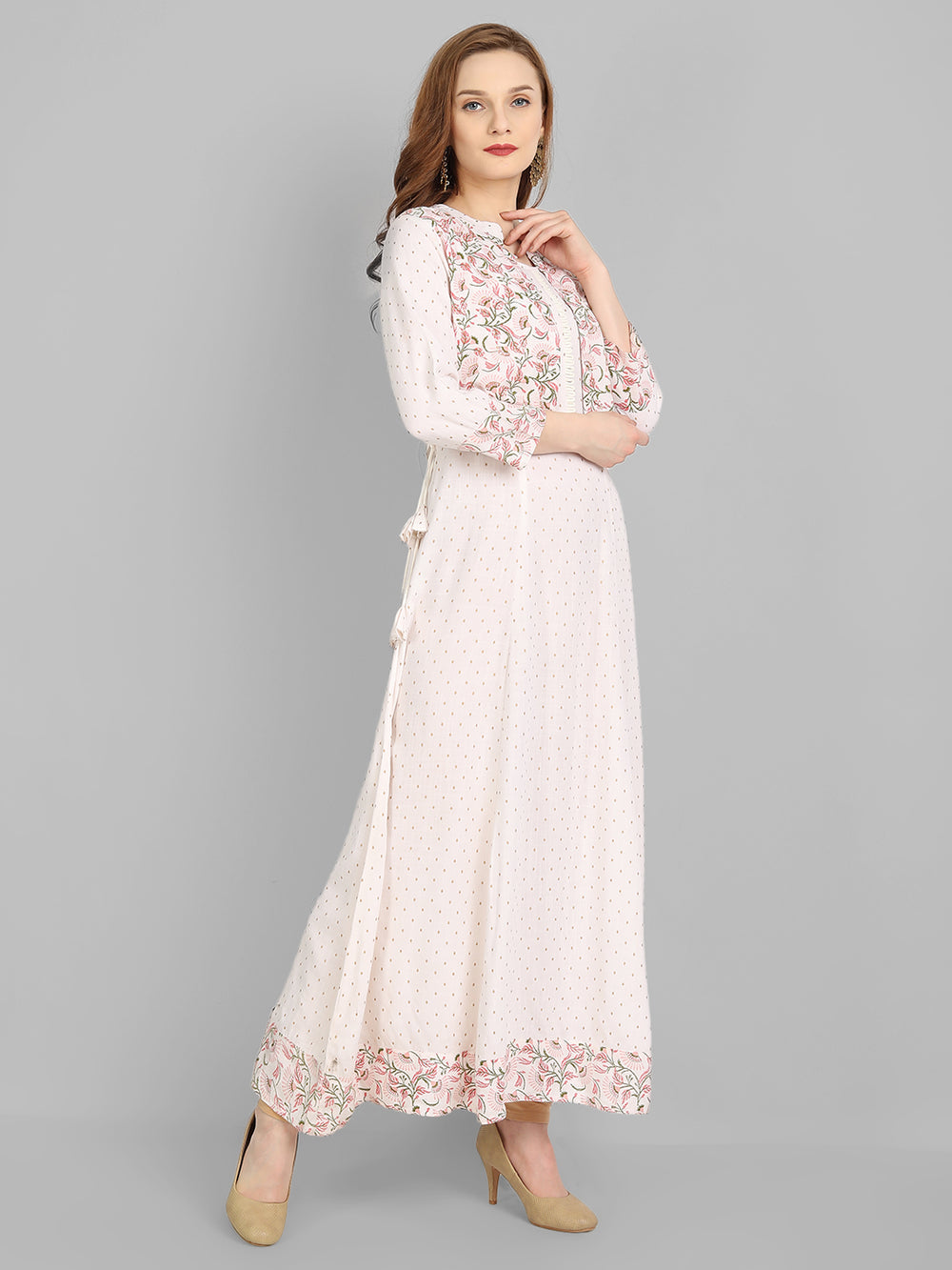 Juniper Women's Off White Rayon Printed Flared Dress | Grocsy