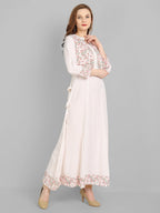 Juniper Women's Off White Rayon Printed Flared Dress | Grocsy