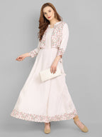 Juniper Women's Off White Rayon Printed Flared Dress | Grocsy