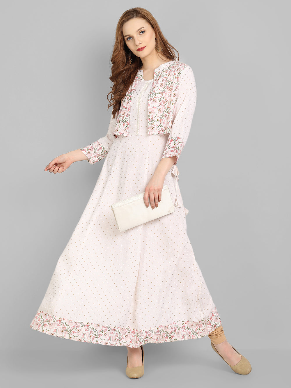 Juniper Women's Off White Rayon Printed Flared Dress | Grocsy