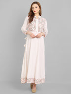 Juniper Women's Off White Rayon Printed Flared Dress | Grocsy