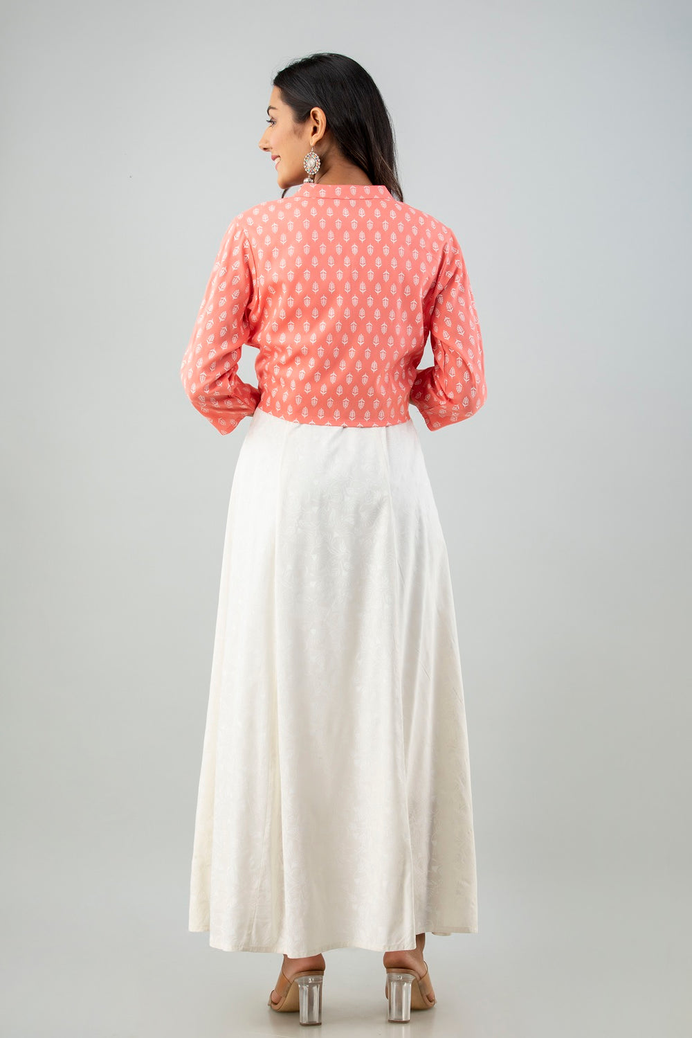 Juniper Women's White Pink Rayon Printed Flared Dress | Grocsy